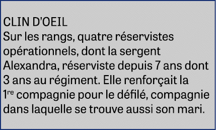 CLIN D OEIL Sur les rangs, quatre réservistes opérationnels, dont la sergent Alexandra, réserviste depuis 7 ans dont    