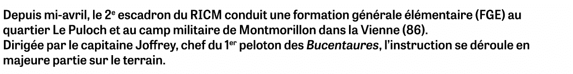 Depuis mi-avril, le 2e escadron du RICM conduit une formation générale élémentaire (FGE) au quartier Le Puloch et au    