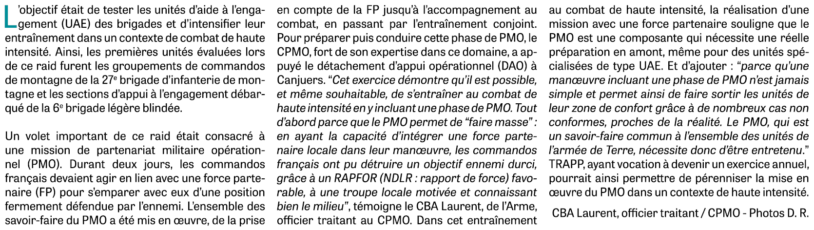 L objectif était de tester les unités d aide à l engagement (UAE) des brigades et d intensifier leur entraînement dan   