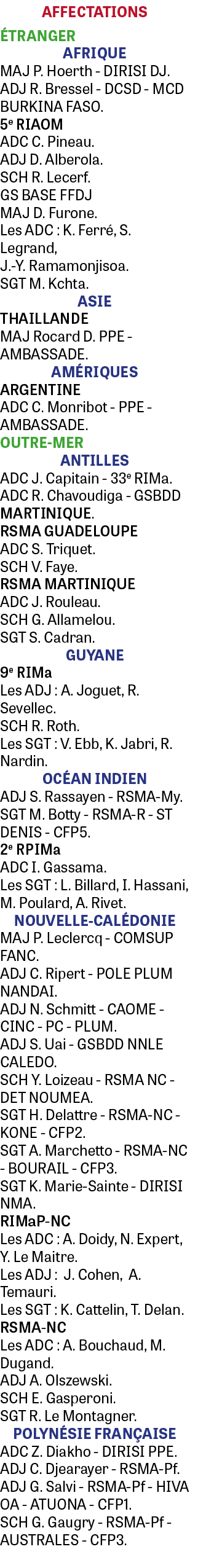 Affectations Étranger AFRIQUE MAJ P  Hoerth - DIRISI DJ  ADJ R  Bressel - DCSD - MCD BURKINA FASO  5e RIAOM ADC C  Pi   