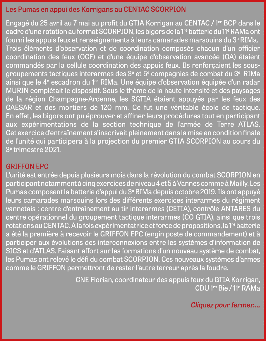 Les Pumas en appui des Korrigans au CENTAC SCORPION Engagé du 25 avril au 7 mai au profit du GTIA Korrigan au CENTAC    