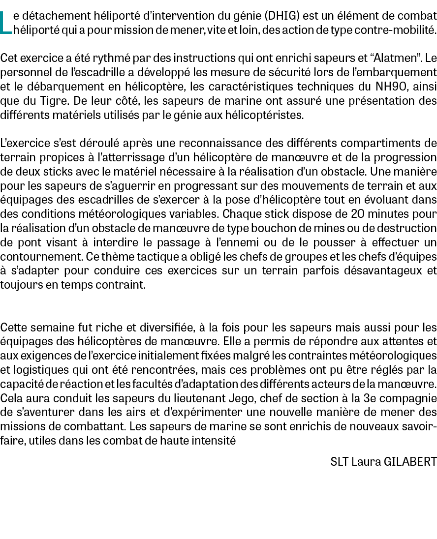 Le d tachement h liport d’intervention du g nie (DHIG) est un  l ment de combat h liport  qui a pour mission de mene...