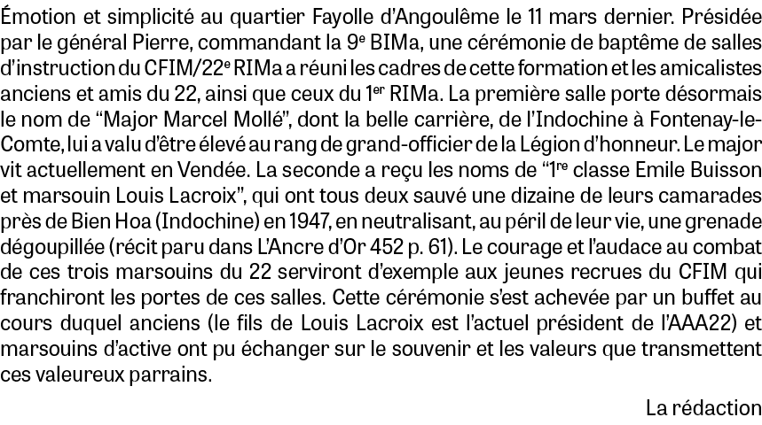  motion et simplicit au quartier Fayolle d’Angoul me le 11 mars dernier. Pr sid e par le g n ral Pierre, commandant ...