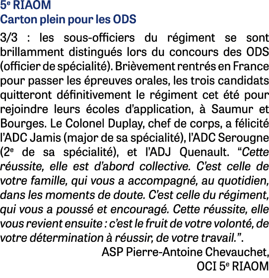 5e RIAOM Carton plein pour les ODS 3/3 : les sous-officiers du r giment se sont brillamment distingu s lors du concou...