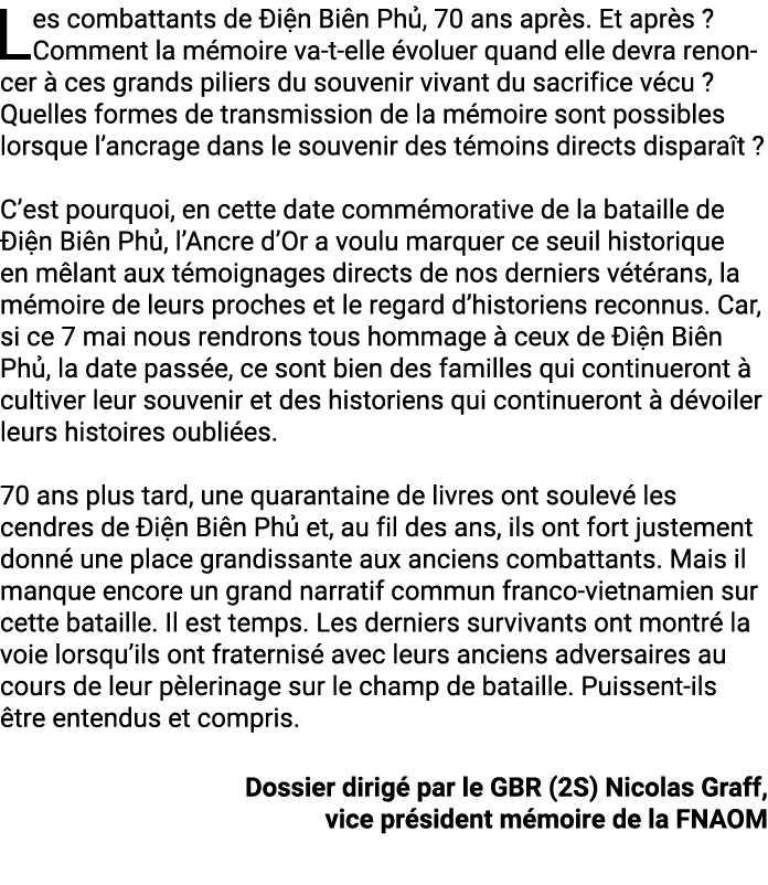 Les combattants de i n Bi n Ph , 70 ans apr s. Et apr s ? Comment la m moire va-t-elle  voluer quand elle devra reno...