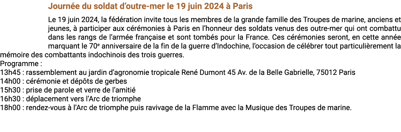 Journ e du soldat d’outre-mer le 19 juin 2024  Paris Le 19 juin 2024, la f d ration invite tous les membres de la gr...