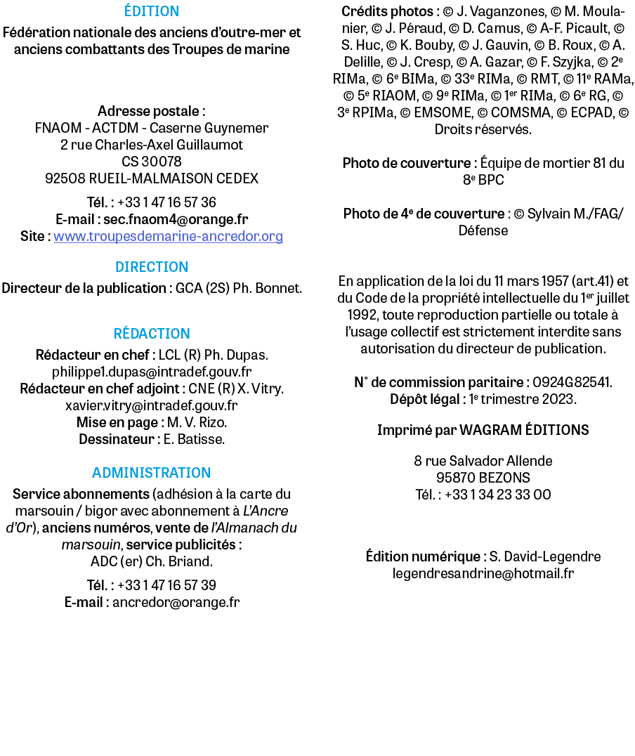  DITION F d ration nationale des anciens d’outre-mer et anciens combattants des Troupes de marine Adresse postale : F...