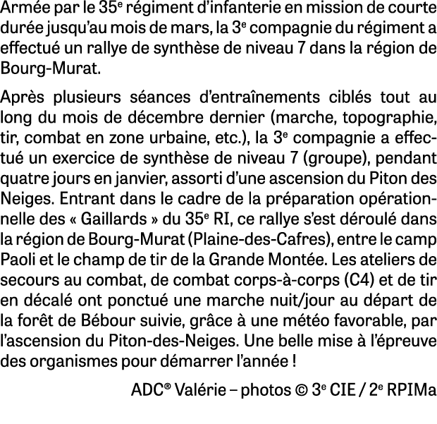 Arm e par le 35e r giment d’infanterie en mission de courte dur e jusqu’au mois de mars, la 3e compagnie du r giment ...