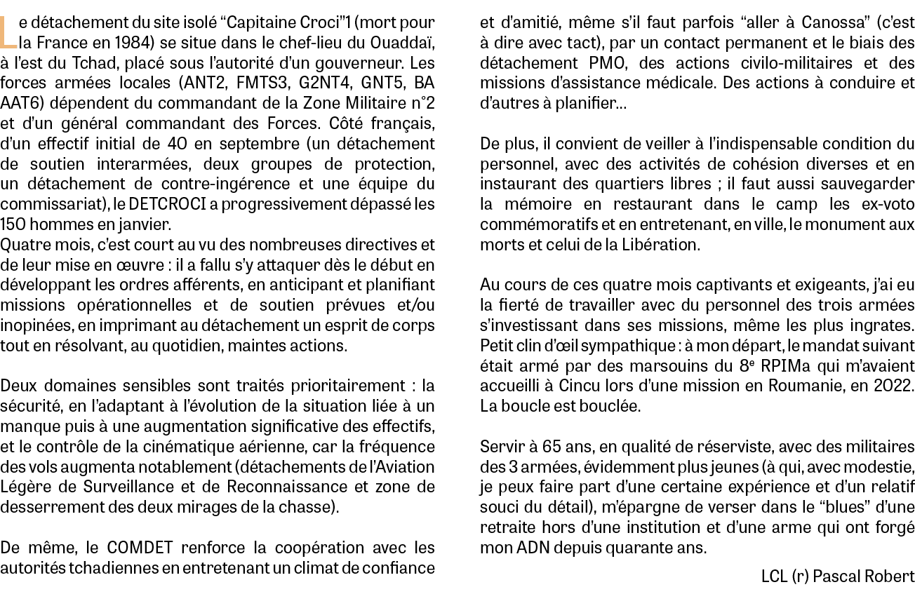 Le d tachement du site isol “Capitaine Croci”1 (mort pour la France en 1984) se situe dans le chef-lieu du Ouadda , ...