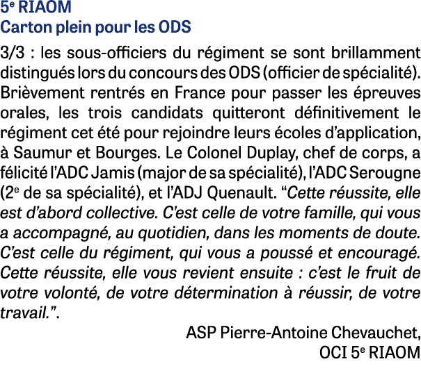 5e RIAOM Carton plein pour les ODS 3/3 : les sous-officiers du r giment se sont brillamment distingu s lors du concou...