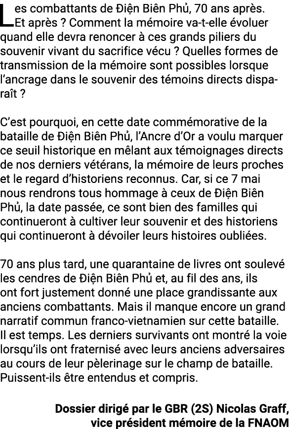 Les combattants de i n Bi n Ph , 70 ans apr s. Et apr s ? Comment la m moire va-t-elle  voluer quand elle devra reno...