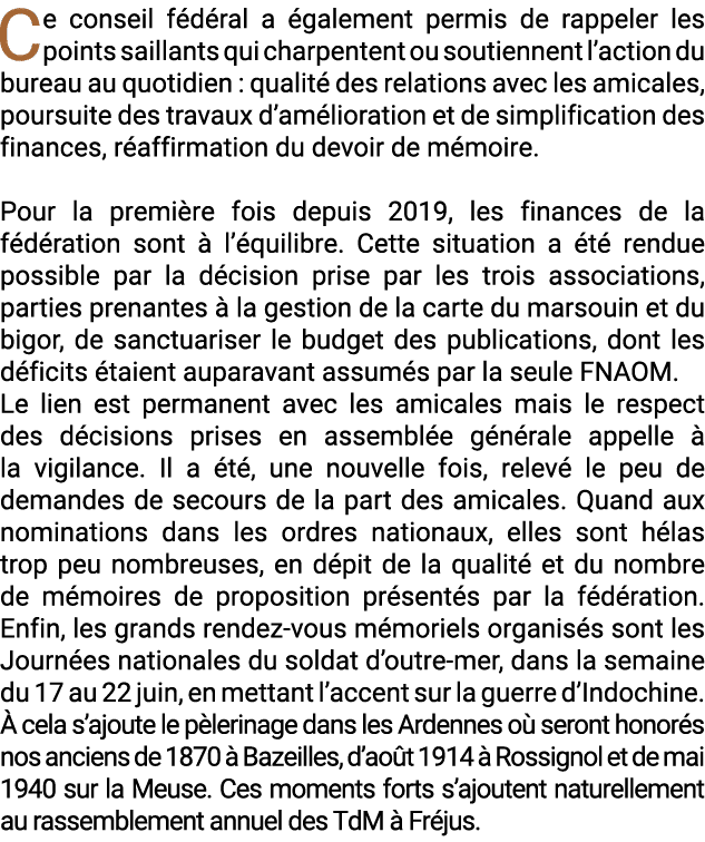 Ce conseil f d ral a galement permis de rappeler les points saillants qui charpentent ou soutiennent l’action du bur...