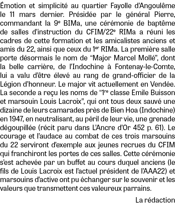  motion et simplicit au quartier Fayolle d’Angoul me le 11 mars dernier. Pr sid e par le g n ral Pierre, commandant ...