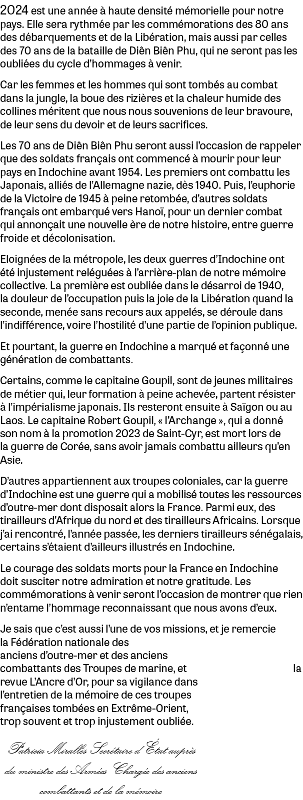 2024 est une ann e  haute densit  m morielle pour notre pays. Elle sera rythm e par les comm morations des 80 ans de...