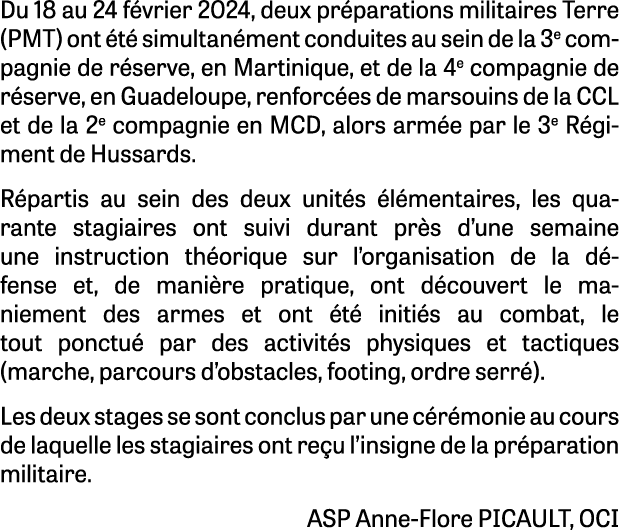 Du 18 au 24 f vrier 2024, deux pr parations militaires Terre (PMT) ont t  simultan ment conduites au sein de la 3e c...