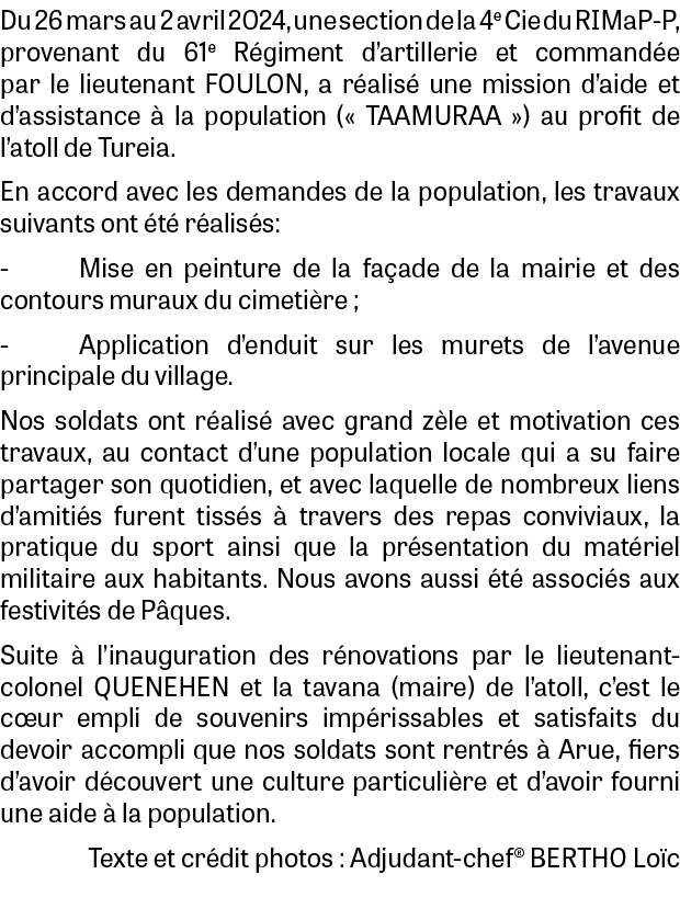 Du 26 mars au 2 avril 2024, une section de la 4e Cie du RIMaP-P, provenant du 61e R giment d’artillerie et command e ...