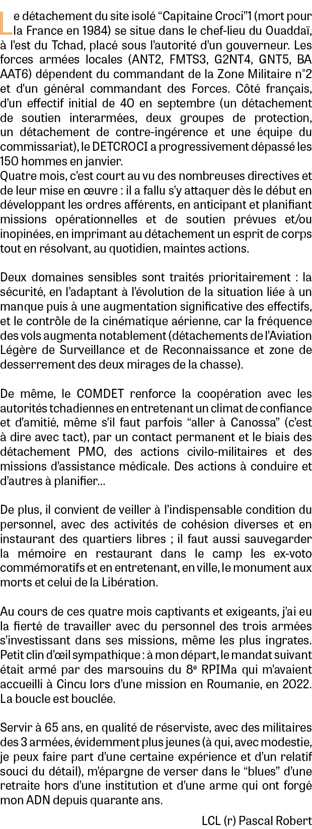 Le d tachement du site isol “Capitaine Croci”1 (mort pour la France en 1984) se situe dans le chef-lieu du Ouadda , ...