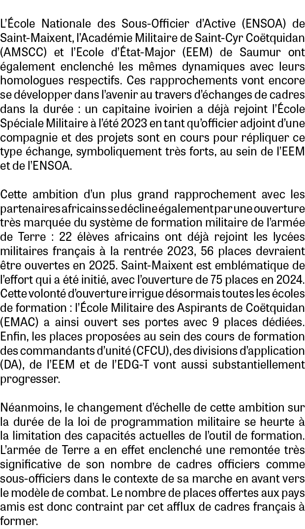  L’ cole Nationale des Sous-Officier d’Active (ENSOA) de Saint-Maixent, l’Acad mie Militaire de Saint-Cyr Co tquidan ...