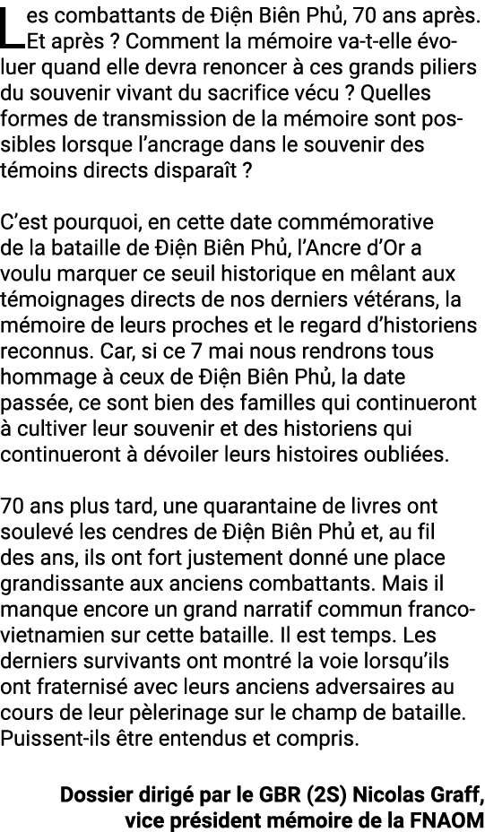 Les combattants de i n Bi n Ph , 70 ans apr s. Et apr s ? Comment la m moire va-t-elle  voluer quand elle devra reno...