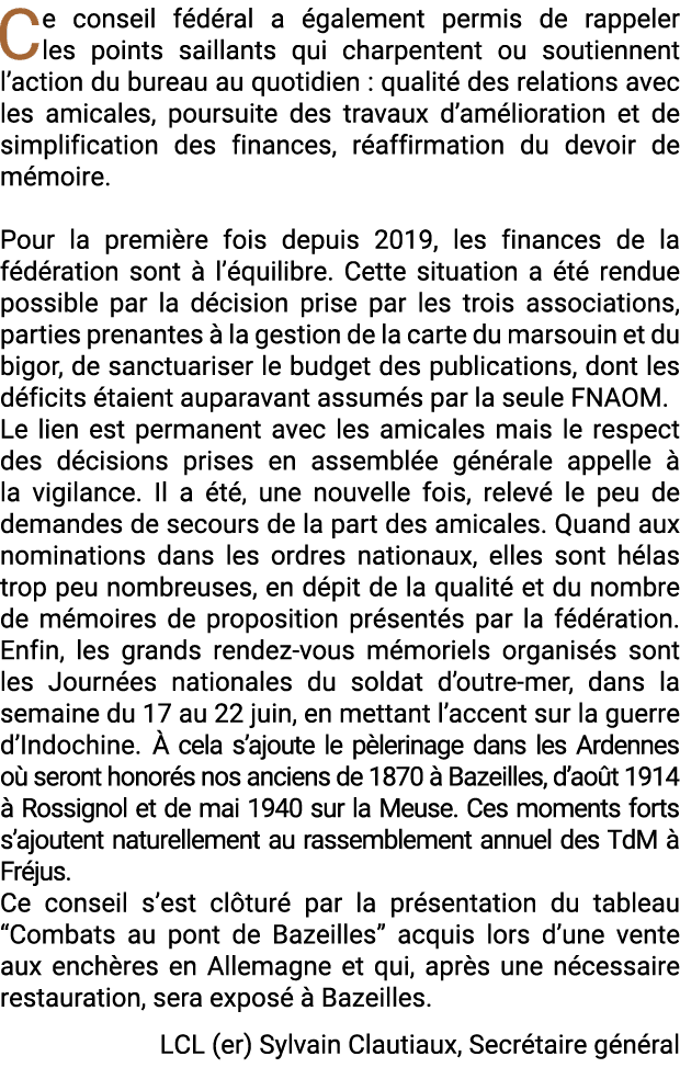 Ce conseil f d ral a galement permis de rappeler les points saillants qui charpentent ou soutiennent l’action du bur...