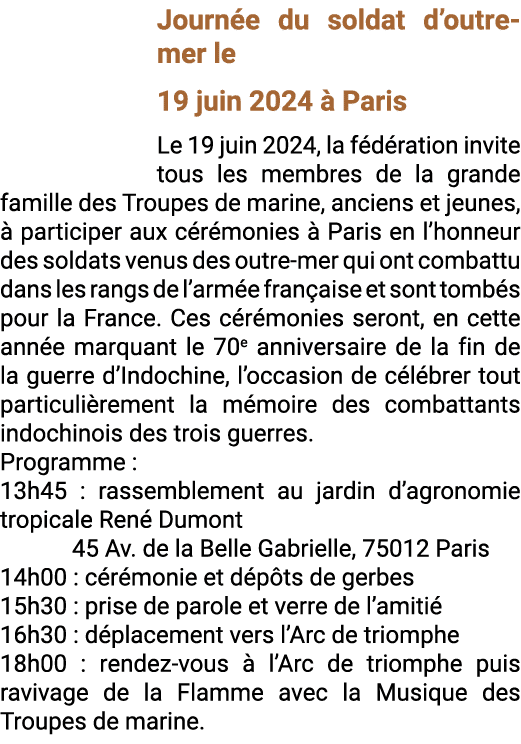 Journ e du soldat d’outre-mer le 19 juin 2024  Paris Le 19 juin 2024, la f d ration invite tous les membres de la gr...