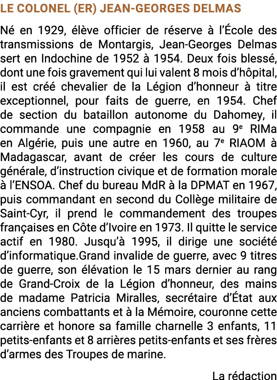 Le colonel (er) Jean-Georges Delmas N en 1929,  l ve officier de r serve   l’ cole des transmissions de Montargis, J...