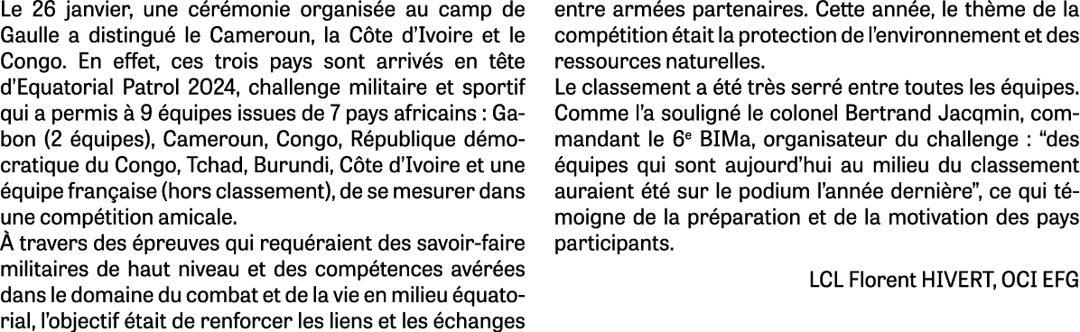 Le 26 janvier, une c r monie organis e au camp de Gaulle a distingu le Cameroun, la C te d’Ivoire et le Congo. En ef...