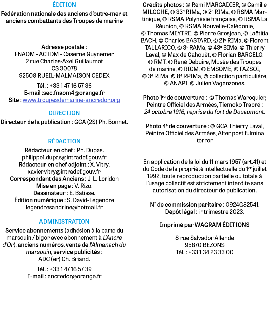  DITION F d ration nationale des anciens d’outre mer et anciens combattants des Troupes de marine Adresse postale : F...