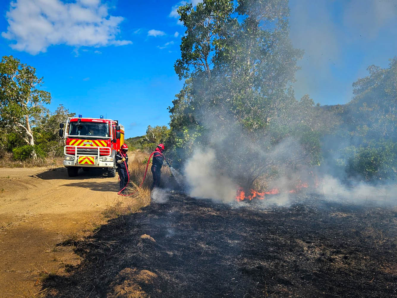 Intervention des pompiers du RSMA-NC, cadres et volontaires, sur les feux de for t entre Koumac et Paagoum ne les 18 et 19 octobre 2024
