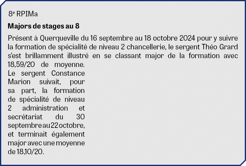 8e RPIMa Majors de stages au 8 Pr sent  Querqueville du 16 septembre au 18 octobre 2024 pour y suivre la formation d...