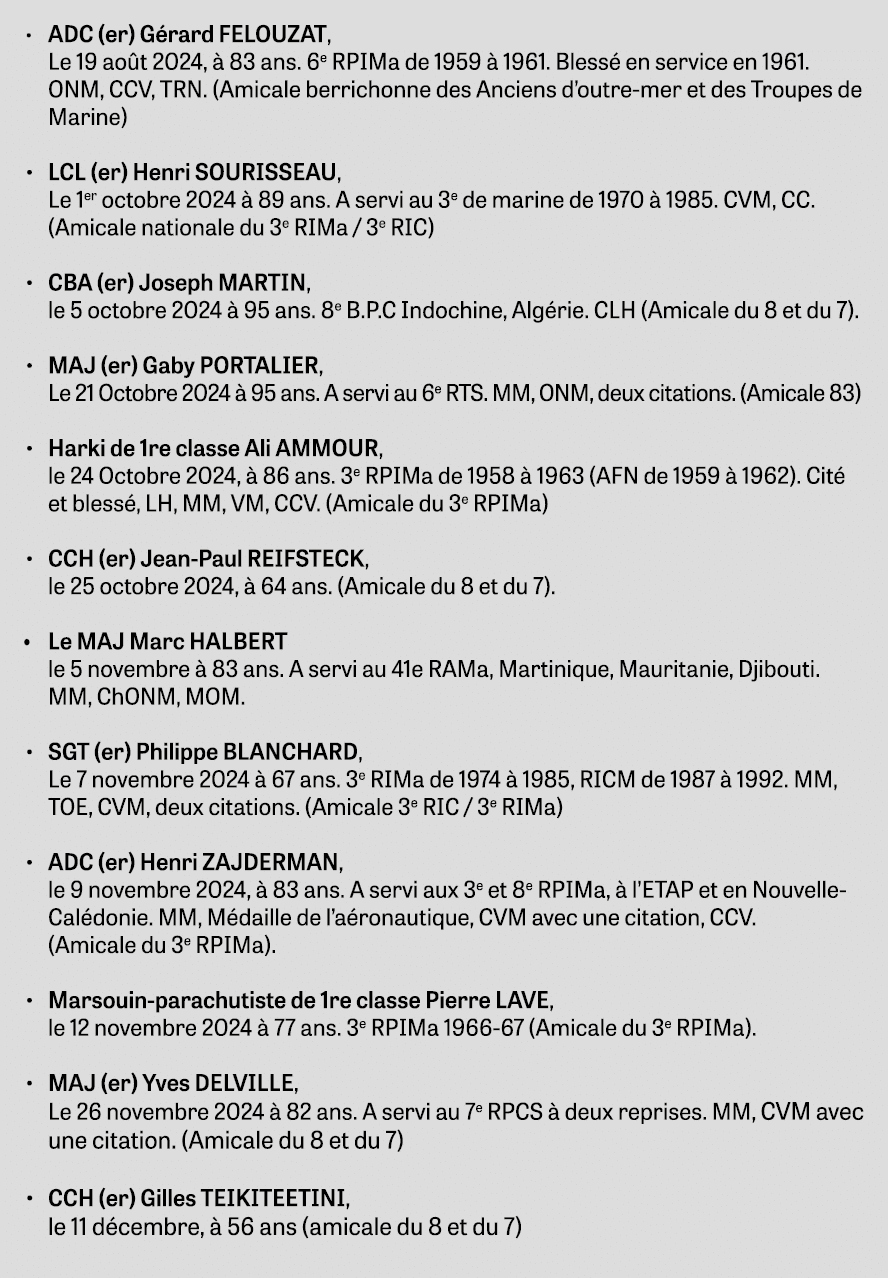 • ADC (er) G rard FELOUZAT, Le 19 ao t 2024,  83 ans. 6e RPIMa de 1959   1961. Bless  en service en 1961. ONM, CCV, ...