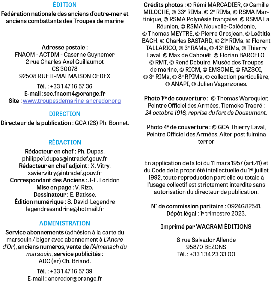  DITION F d ration nationale des anciens d’outre mer et anciens combattants des Troupes de marine Adresse postale : F...