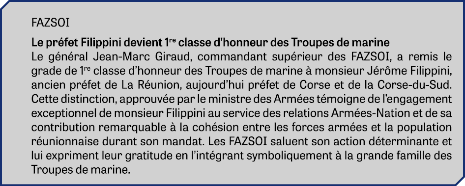 FAZSOI Le pr fet Filippini devient 1re classe d’honneur des Troupes de marine Le g n ral Jean Marc Giraud, commandant...