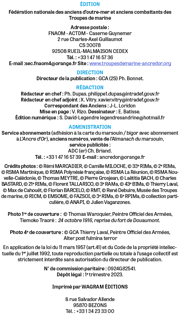  DITION F d ration nationale des anciens d’outre mer et anciens combattants des Troupes de marine Adresse postale : F...