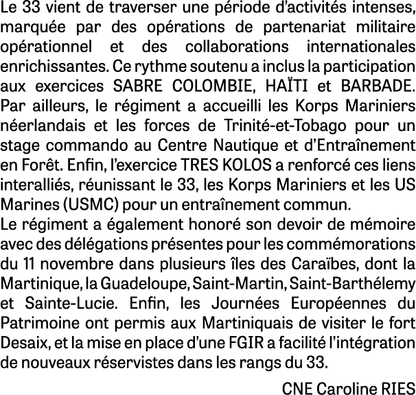 Le 33 vient de traverser une p riode d’activit s intenses, marqu e par des op rations de partenariat militaire op rat...