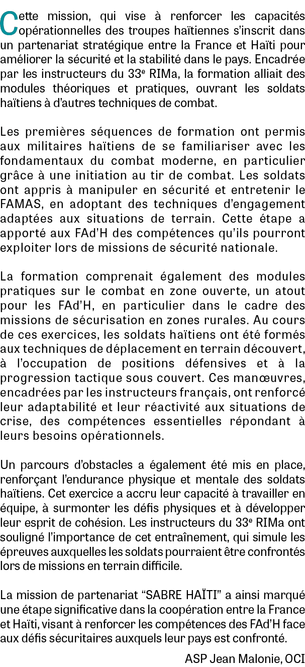 Cette mission, qui vise  renforcer les capacit s op rationnelles des troupes ha tiennes s’inscrit dans un partenaria...