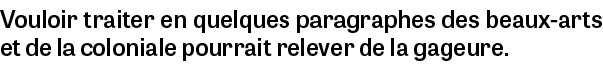 Vouloir traiter en quelques paragraphes des beaux arts et de la coloniale pourrait relever de la gageure.