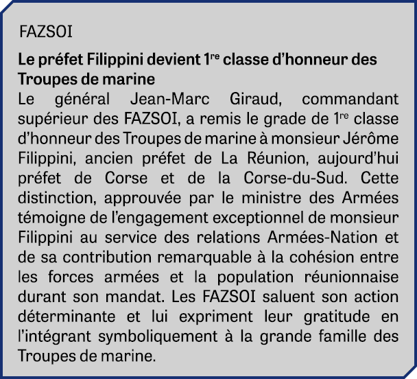 FAZSOI Le pr fet Filippini devient 1re classe d’honneur des Troupes de marine Le g n ral Jean Marc Giraud, commandant...