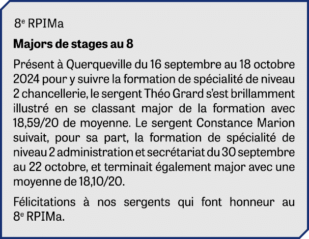8e RPIMa Majors de stages au 8 Pr sent  Querqueville du 16 septembre au 18 octobre 2024 pour y suivre la formation d...