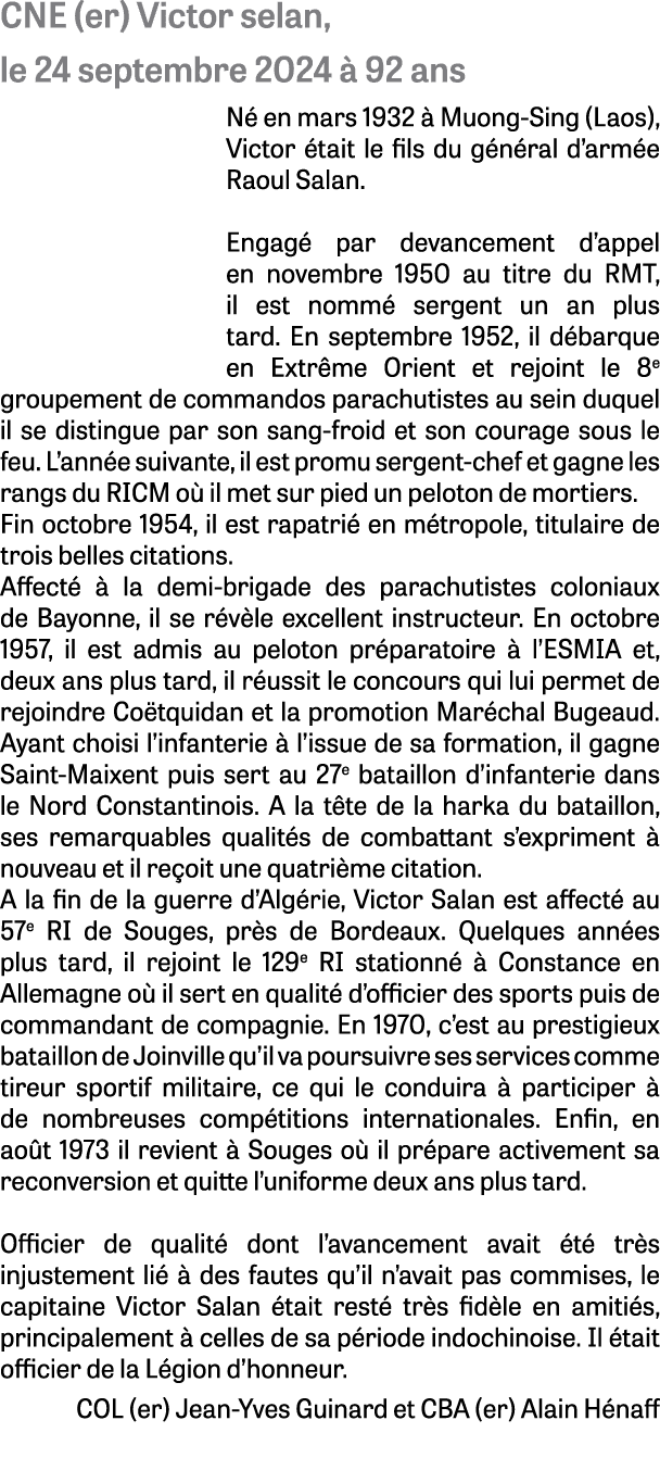 CNE (er) Victor selan, le 24 septembre 2024  92 ans N  en mars 1932   Muong Sing (Laos), Victor  tait le fils du g n...