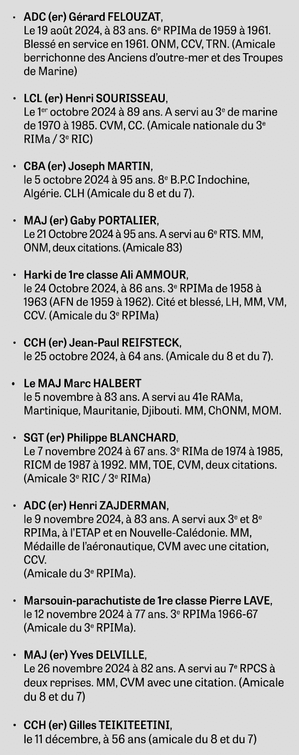 • ADC (er) G rard FELOUZAT, Le 19 ao t 2024,  83 ans. 6e RPIMa de 1959   1961. Bless  en service en 1961. ONM, CCV, ...
