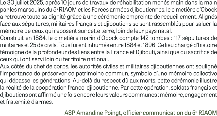 Le 30 juillet 2025, apr s 10 jours de travaux de r habilitation men s main dans la main par les marsouins du 5e RIAOM...