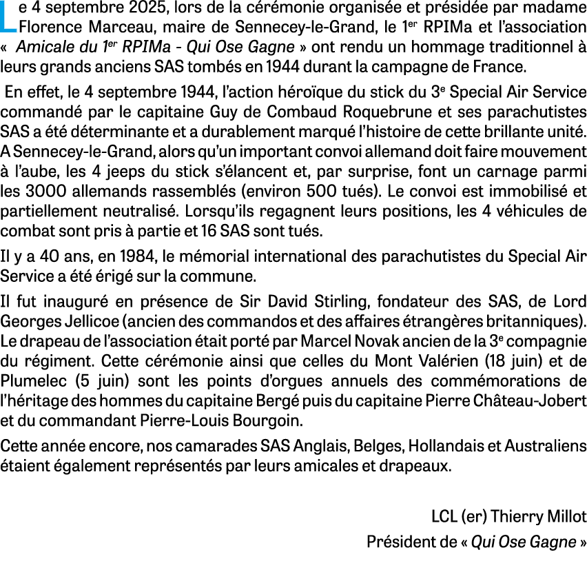 Le 4 septembre 2025, lors de la c r monie organis e et pr sid e par madame Florence Marceau, maire de Sennecey le Gra...