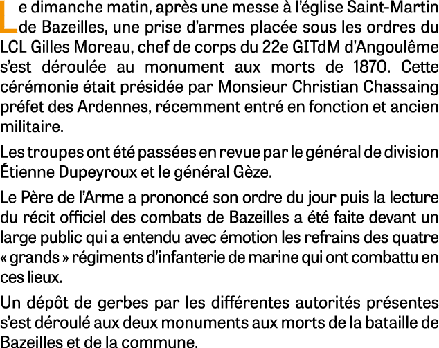Le dimanche matin, apr s une messe  l’ glise Saint Martin de Bazeilles, une prise d’armes plac e sous les ordres du ...