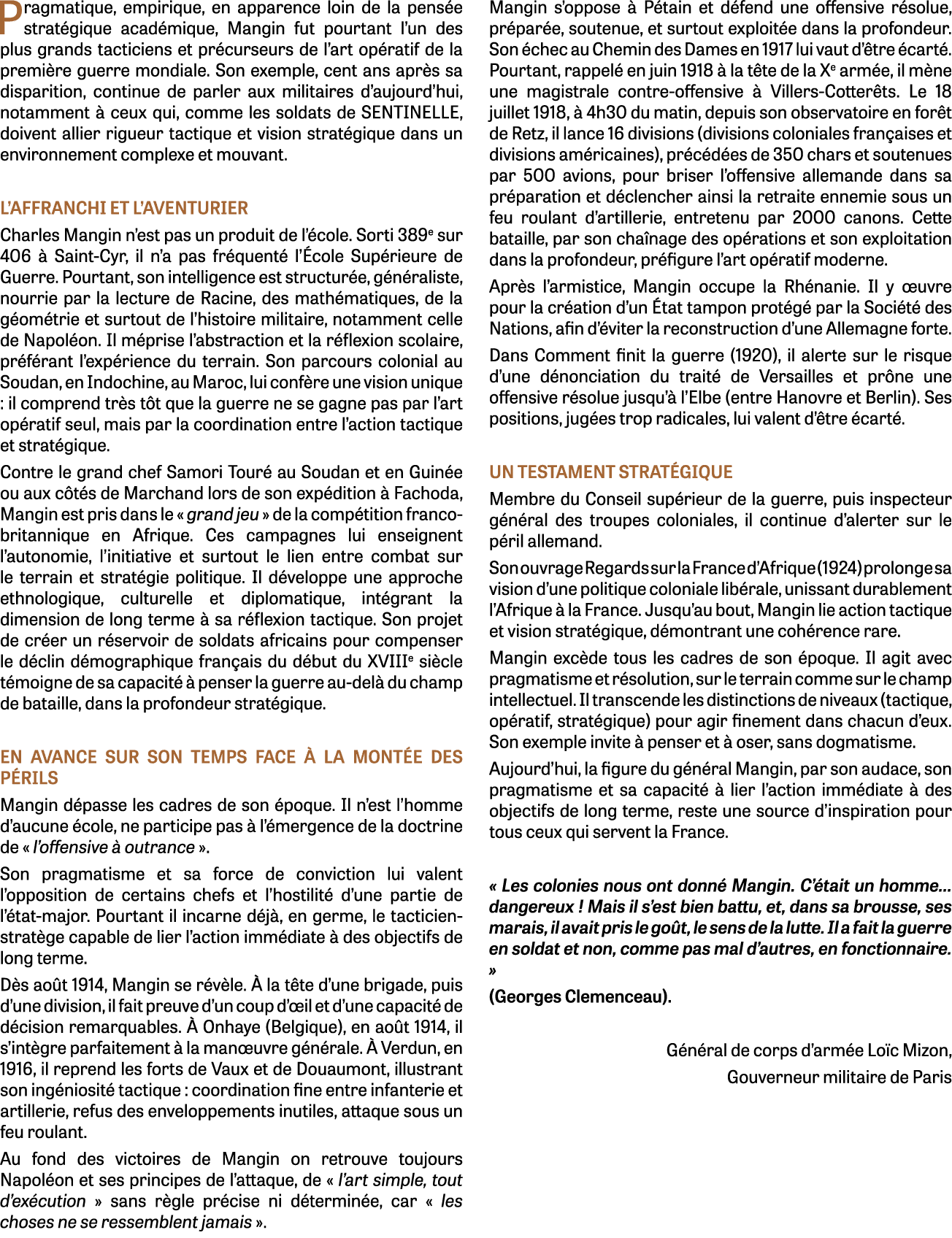 Pragmatique, empirique, en apparence loin de la pens e strat gique acad mique, Mangin fut pourtant l’un des plus gran...