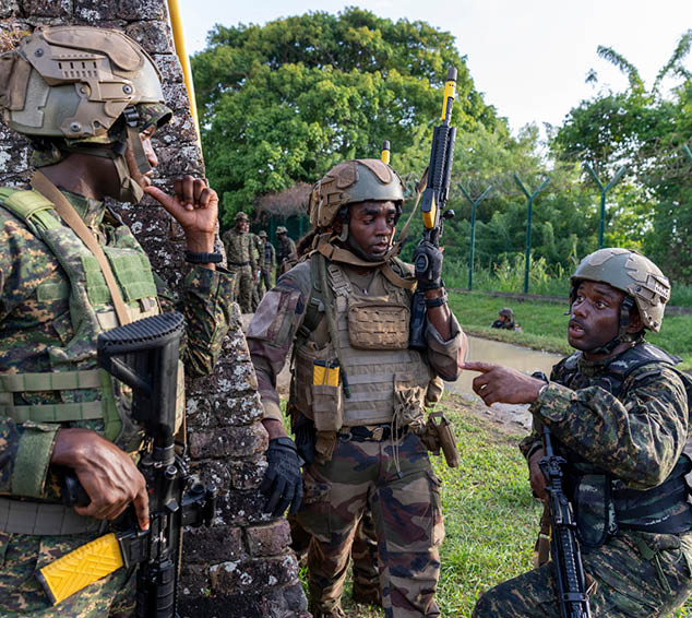 Dans le cadre des activit s de coop ration avec la Barbade, le 33 me r giment d’infanterie de Marine (33 me RIMA) accueille du lundi 25 ao t au vendredi 5 septembre 2025 un d tachement des forces arm es de la Barbade d sign pour partenariat militaire op rationnel baptis  « Sabre ».  Les troupes fran aises et barbad ennes progressent en marche tactique en coop ration.