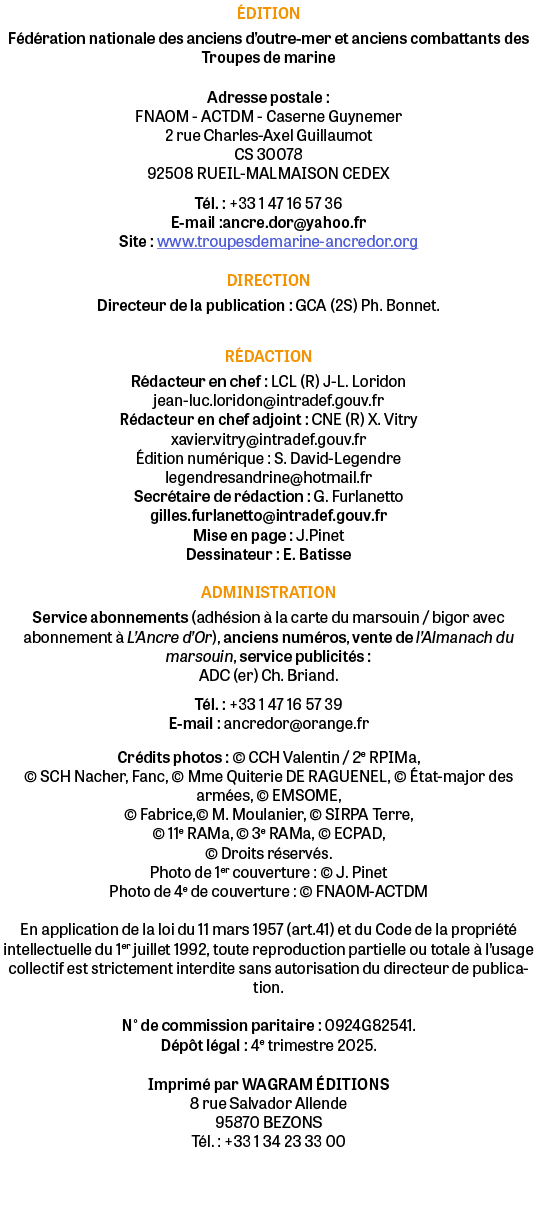  DITION F d ration nationale des anciens d’outre mer et anciens combattants des Troupes de marine Adresse postale : F...