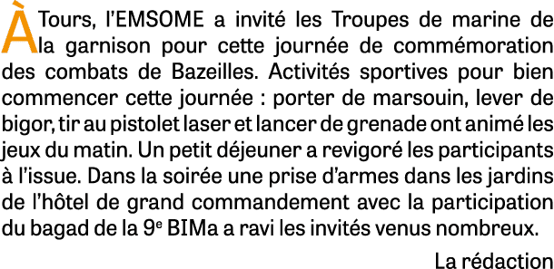  Tours, l’EMSOME a invit  les Troupes de marine de la garnison pour cette journ e de comm moration des combats de Ba...