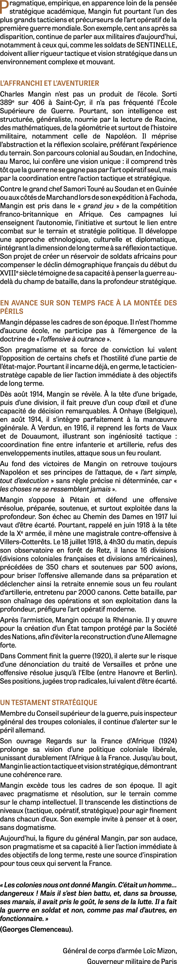 Pragmatique, empirique, en apparence loin de la pens e strat gique acad mique, Mangin fut pourtant l’un des plus gran...