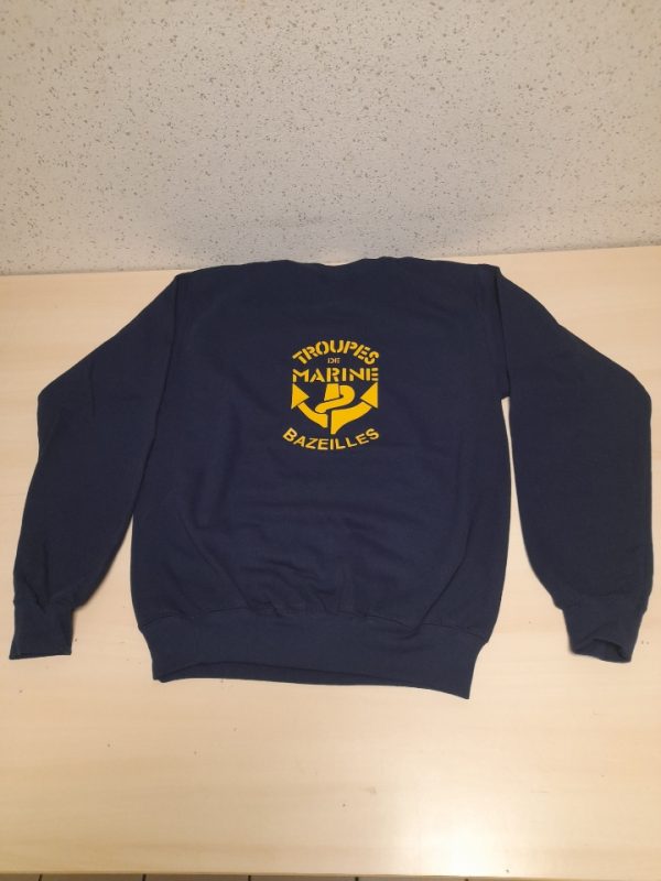 Sweat-shirt bleu marine avec logo TDM BAZEILLES côté cœur et dans le dos